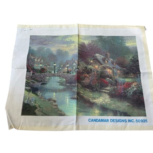 Thomas Kinkade Lamplight Bridge Cross Stitch Kit #50925 Started VTG 1996 READ - Picture 6 of 8